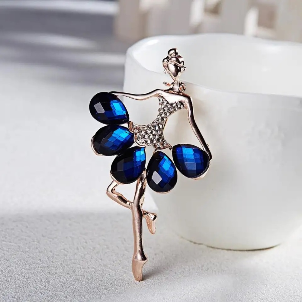 BLUE CRYSTAL DIAMOND DANCER PIN / BROOCH